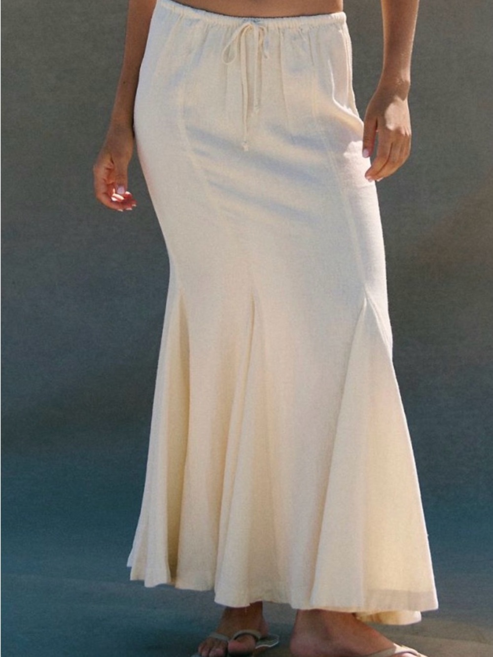 Free People Free-est Cream Drawcord Linen Mermaid Maxi Skirt NWT